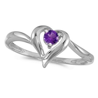 Amethyst Heart Right-Hand Ring in 14k White Gold (0.20ct)