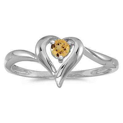 Citrine Heart Right-Hand Ring in 14k White Gold (0.20ct)