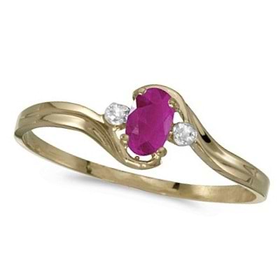 Oval Ruby and Diamond Right-Hand Ring 14K Yellow Gold (0.35ctw)