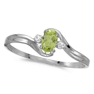 Oval Peridot and Diamond Right-Hand Ring 14K White Gold (0.25ctw)
