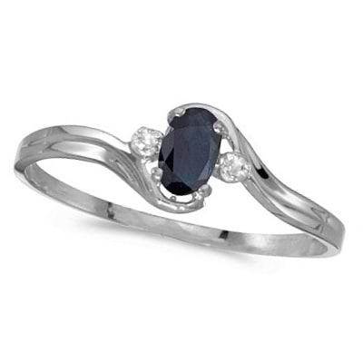 Oval Blue Sapphire & Diamond Right-Hand Ring 14K White Gold (0.25ctw)