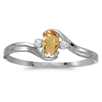 Oval Citrine and Diamond Right-Hand Ring 14K White Gold (0.24ct)