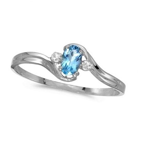 Oval Blue Topaz and Diamond Right-Hand Ring 14K White Gold (0.28ctw)