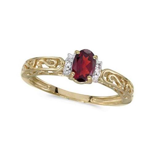 Oval Ruby & Diamond Filigree Antique Style Ring 14k Yellow Gold