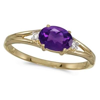 Oval Amethyst & Diamond Right-Hand Ring 14K Yellow Gold (0.45ct)