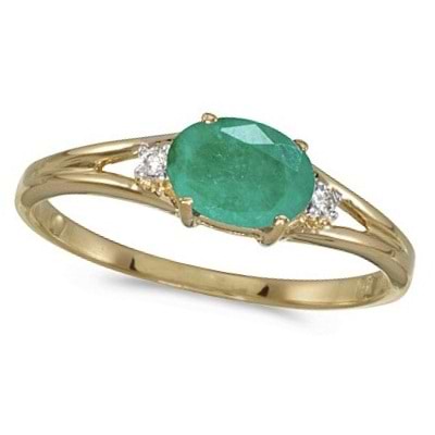 Oval Emerald & Diamond Right-Hand Ring 14K Yellow Gold (0.45ct)