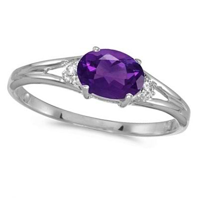 Oval Amethyst & Diamond Right-Hand Ring 14K White Gold (0.45ct)