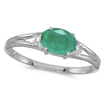 Oval Emerald & Diamond Right-Hand Ring 14K White Gold (0.45ct)
