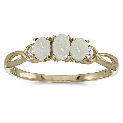 Oval Opal and Diamond Three Stone Ring 14k Yellow Gold (0.65ctw)