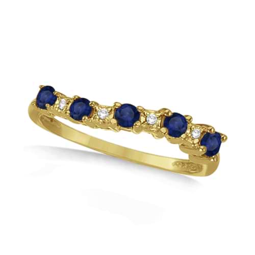 Blue Sapphire & Diamond Swirl Right-Hand Ring 14k Yellow Gold (0.35ct)