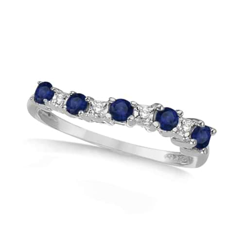 Blue Sapphire & Diamond Swirl Right-Hand Ring 14k White Gold (0.35ct)