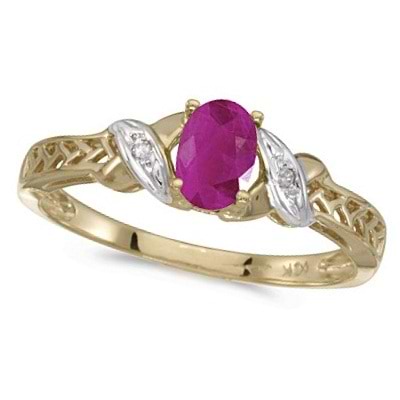 Ruby & Diamond Antique Style Ring in 14K Yellow Gold (0.60ct)