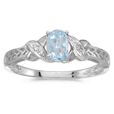 Aquamarine & Diamond Antique Style Ring in 14K White Gold (0.40ct)