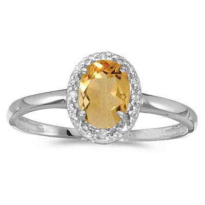 Oval Citrine and Diamond Cocktail Ring in 14K White Gold (0.80ct)