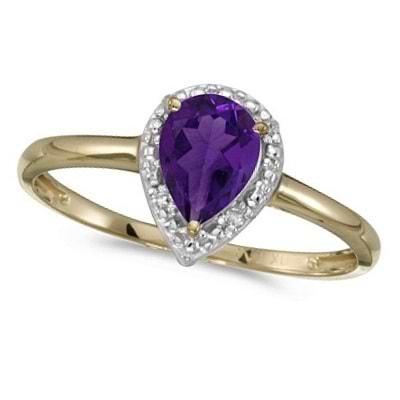 Pear Shape Amethyst and Diamond Cocktail Ring 14k Yellow Gold
