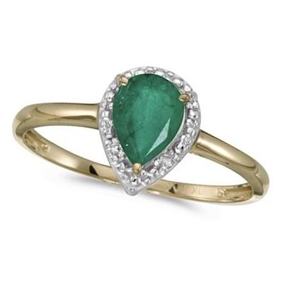 Pear Shape Emerald and Diamond Cocktail Ring 14k Yellow Gold