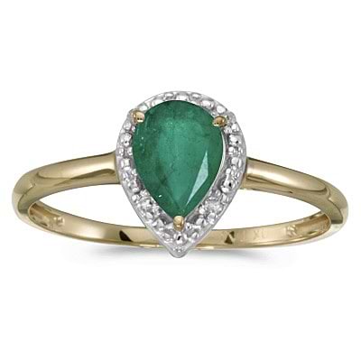Pear Shape Emerald and Diamond Cocktail Ring 14k Yellow Gold