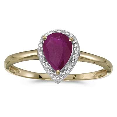 Pear Shape Ruby and Diamond Cocktail Ring 14k Yellow Gold