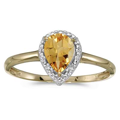 Pear Shape Citrine and Diamond Cocktail Ring 14k Yellow Gold