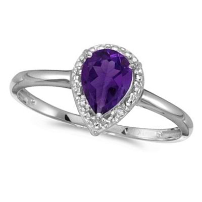 Pear Shape Amethyst and Diamond Cocktail Ring 14k White Gold