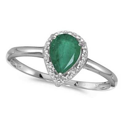 Pear Shape Emerald and Diamond Cocktail Ring 14k White Gold