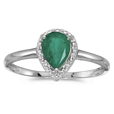 Pear Shape Emerald and Diamond Cocktail Ring 14k White Gold