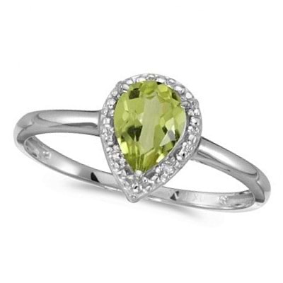 Pear Shape Peridot and Diamond Cocktail Ring 14k White Gold