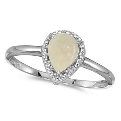 Pear Shape Opal and Diamond Cocktail Ring 14k White Gold