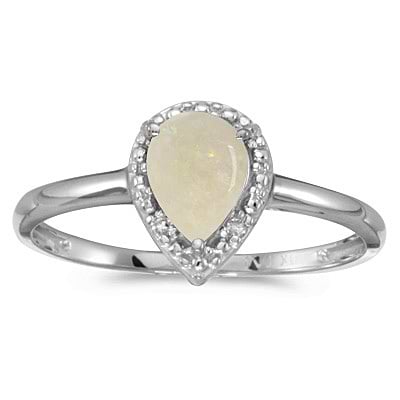 Pear Shape Opal and Diamond Cocktail Ring 14k White Gold
