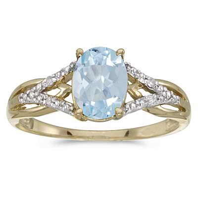 Oval Aquamarine and Diamond Cocktail Ring 14K Yellow Gold (1.20 ctw)
