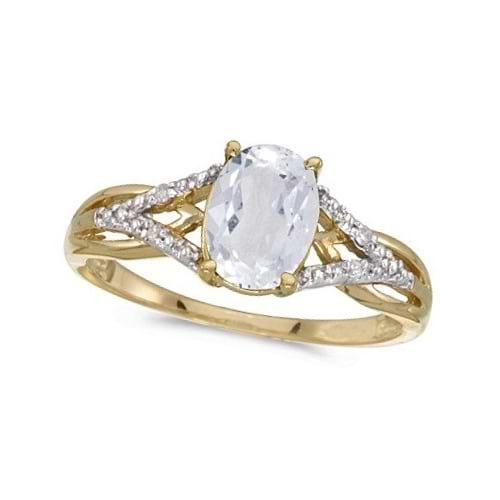 Oval White Topaz and Diamond Cocktail Ring 14K Yellow Gold (1.62tcw)