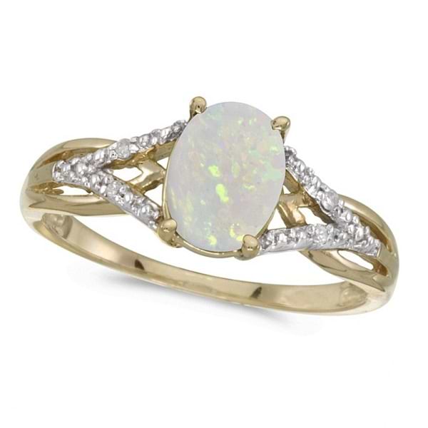 Oval Opal and Diamond Cocktail Ring 14K Yellow Gold (0.70ct)