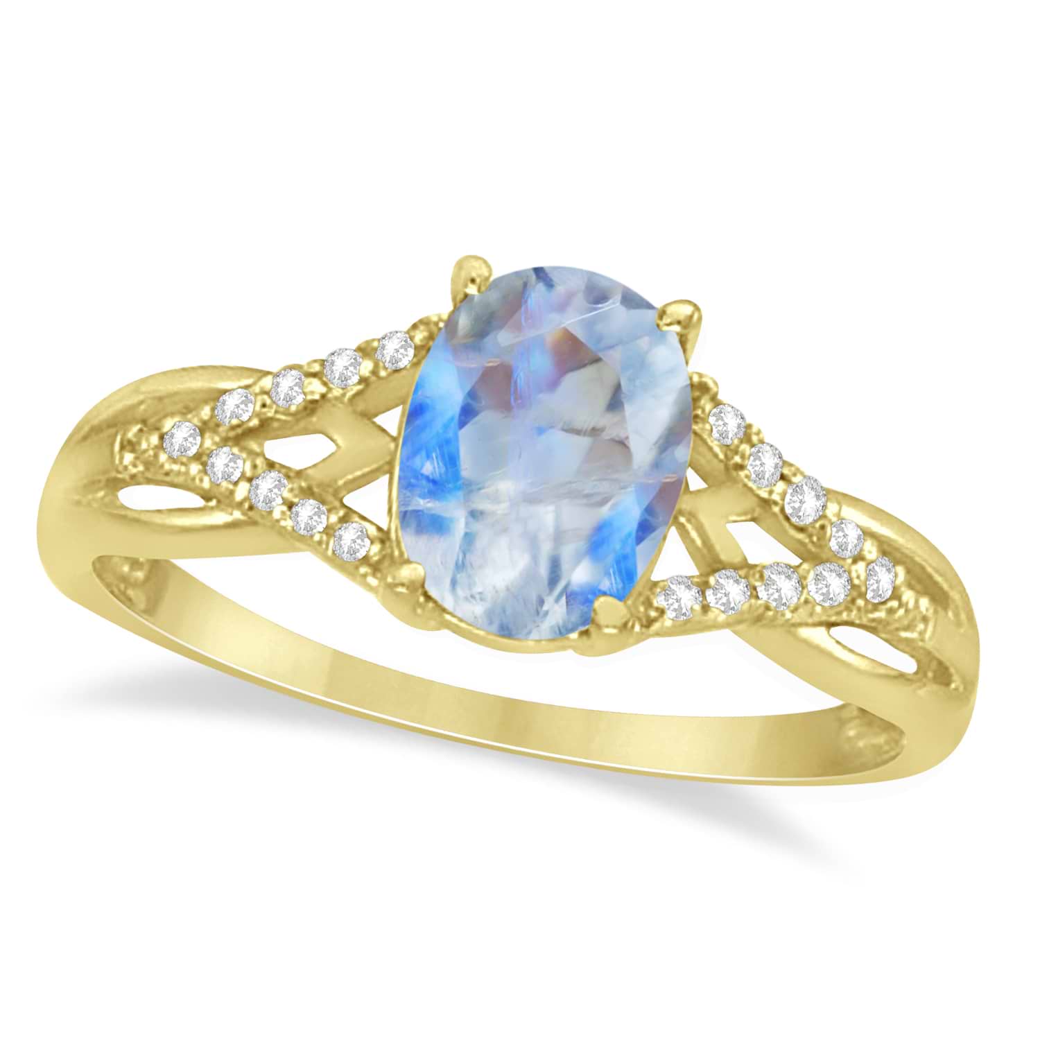 Oval Moonstone and Diamond Cocktail Ring 14K Yellow Gold (1.62tcw)