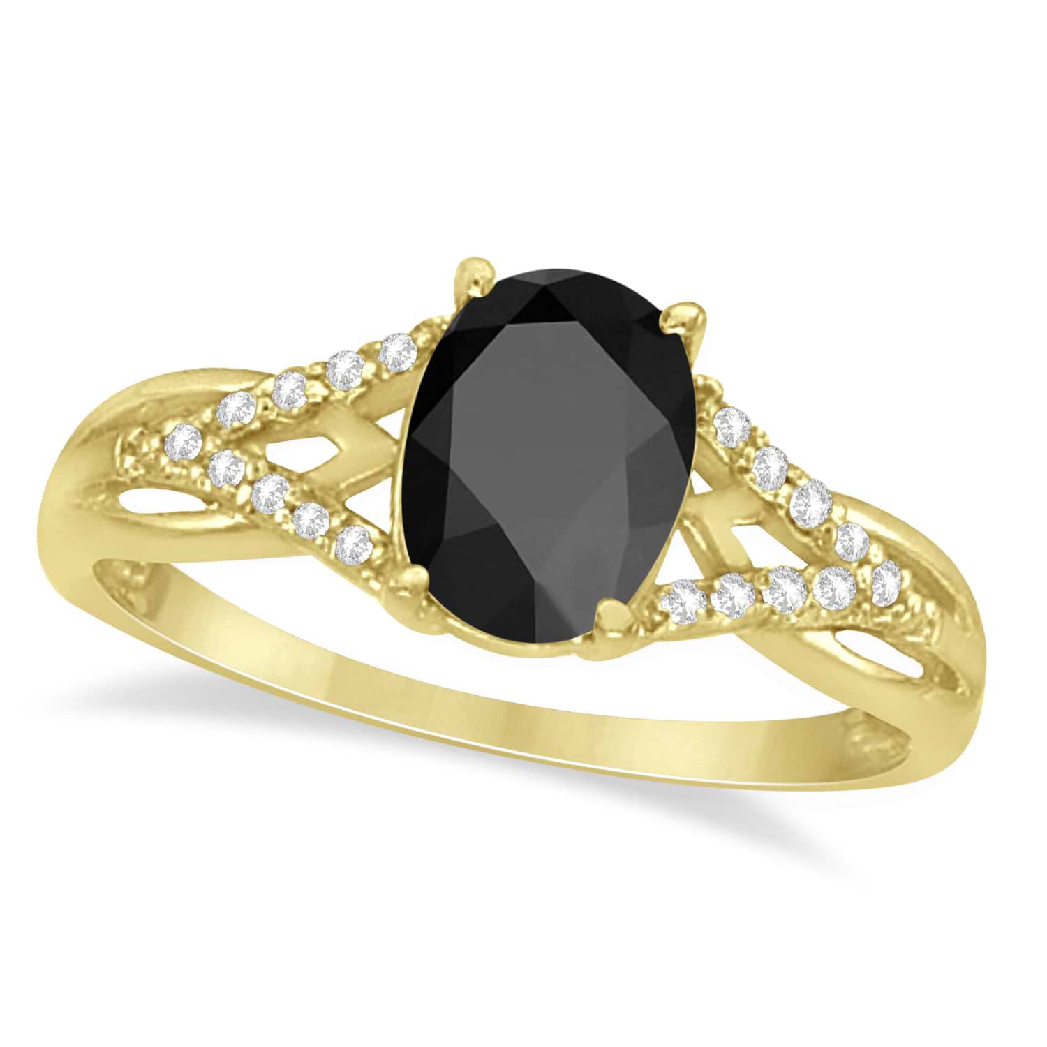 Oval Black Onyx and Diamond Cocktail Ring 14K Yellow Gold (1.62tcw)