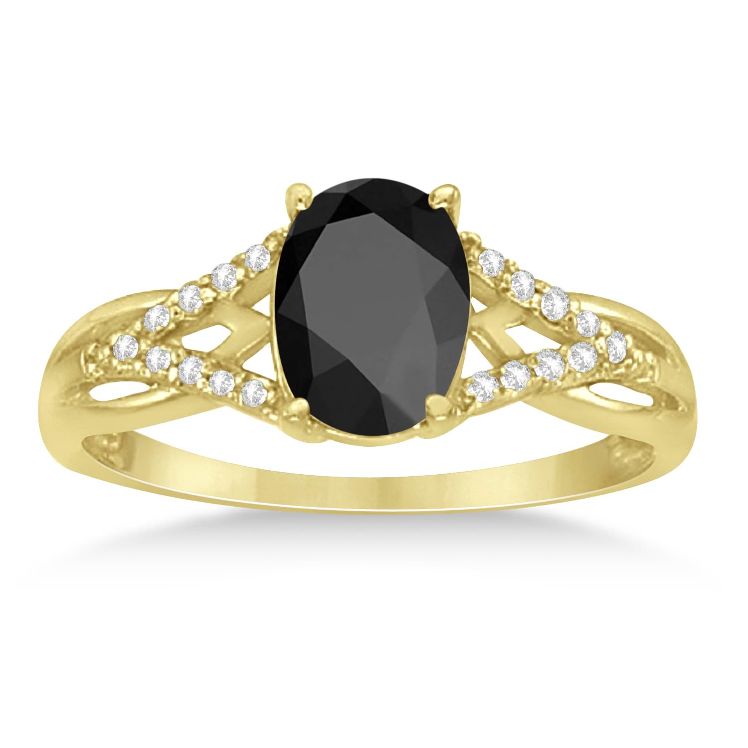 Oval Black Onyx and Diamond Cocktail Ring 14K Yellow Gold (1.62tcw)