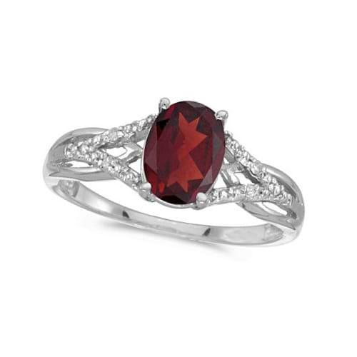 Oval Garnet and Diamond Cocktail Ring in 14K White Gold (1.42 ctw)