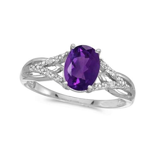 Oval Amethyst and Diamond Cocktail Ring 14K White Gold (1.20 ctw)