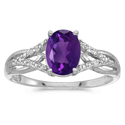 Oval Amethyst and Diamond Cocktail Ring 14K White Gold (1.20 ctw)