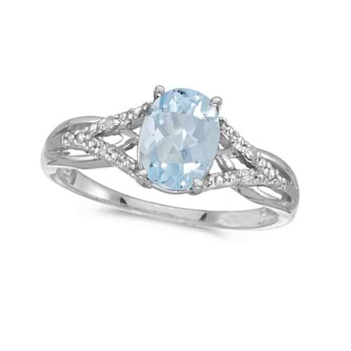 Oval Aquamarine and Diamond Cocktail Ring 14K White Gold (1.20 ctw)