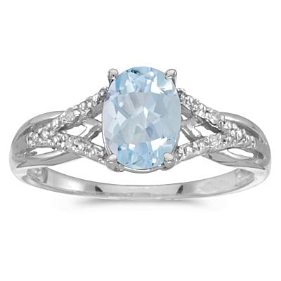 Oval Aquamarine and Diamond Cocktail Ring 14K White Gold (1.20 ctw)