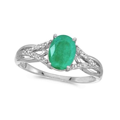 Oval Emerald and Diamond Cocktail Ring 14K White Gold (1.12tcw)