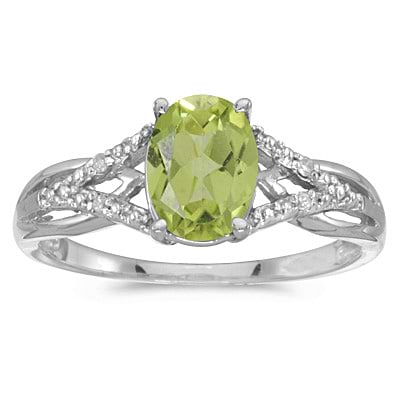 Oval Peridot and Diamond Cocktail Ring in 14K White Gold (1.37 ctw)