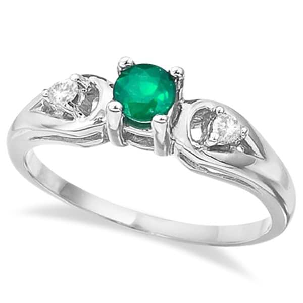 Emerald & Diamond Accented Anniversary Ring 14k White Gold (0.35ct)
