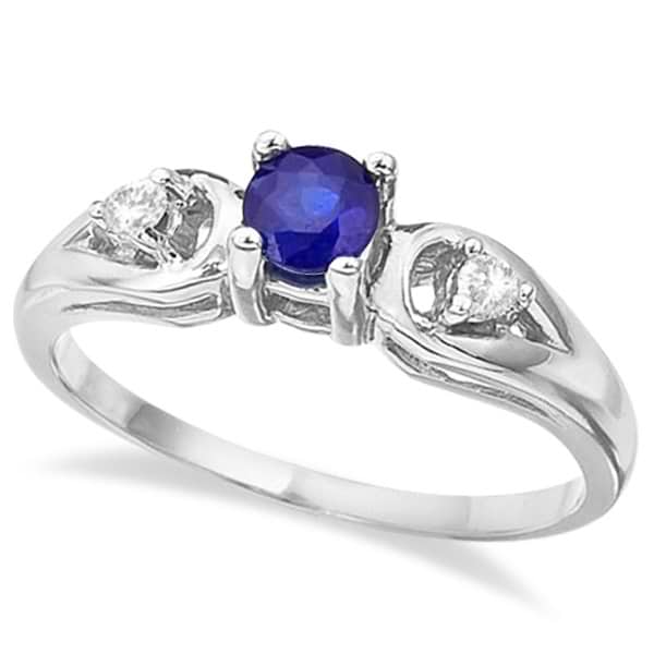 Sapphire & Diamond Accented Anniversary Ring 14k White Gold (0.35ct)