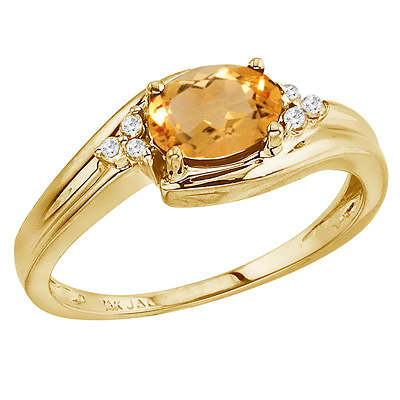 Oval Citrine and Diamond Cocktail Ring 14k Yellow Gold (7x5mm)