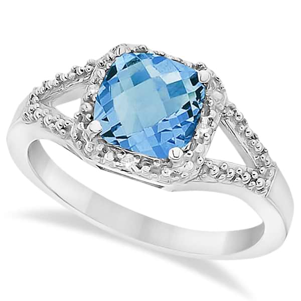 Blue Topaz & Pave Diamond Cocktail Ring in 14K White Gold (1.52ct)
