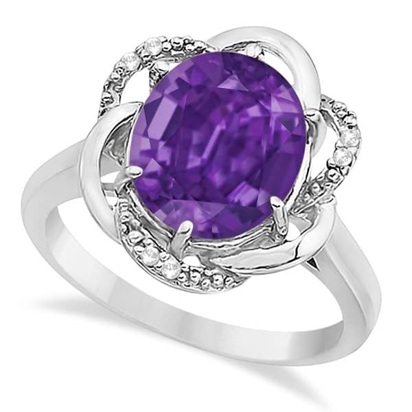 Purple Amethyst & Diamond Flower Cocktail Ring 14k White Gold (2.45ct)