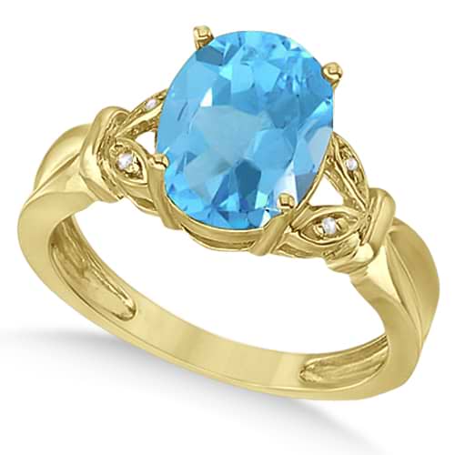Oval Shaped Blue Topaz & Diamond Cocktail Ring 14k Yellow Gold (2.52ct)