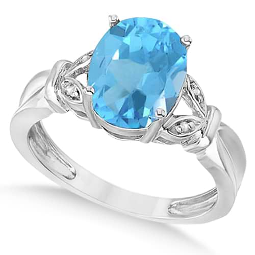 Oval Shaped Blue Topaz & Diamond Cocktail Ring 14k White Gold (2.52ct)