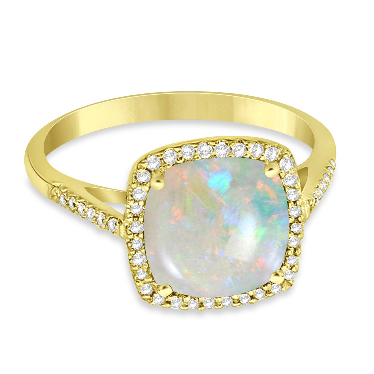 Cushion-Cut Opal & Diamond Cocktail Ring 14k Yellow Gold (3.70ctw)